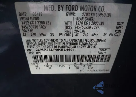 2019 Lincoln Nautilus Reserve z USA, uszkodzony, nr VIN 2LMPJ8LP9KBL46911